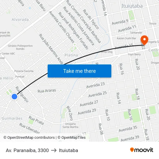 Av. Paranaíba, 3300 to Ituiutaba map