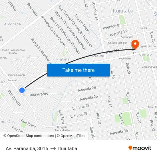 Av. Paranaíba, 3015 to Ituiutaba map
