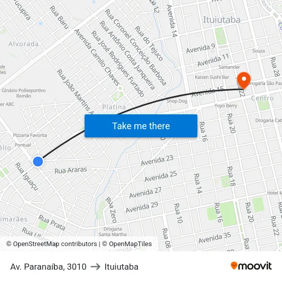 Av. Paranaíba, 3010 to Ituiutaba map