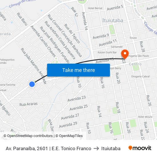 Av. Paranaíba, 2601 | E.E. Tonico Franco to Ituiutaba map