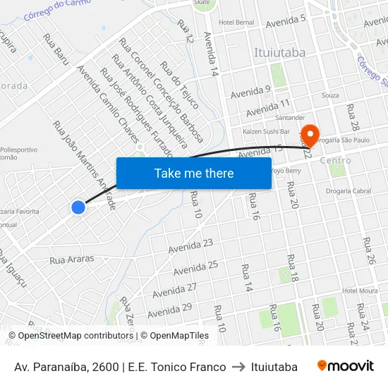 Av. Paranaíba, 2600 | E.E. Tonico Franco to Ituiutaba map