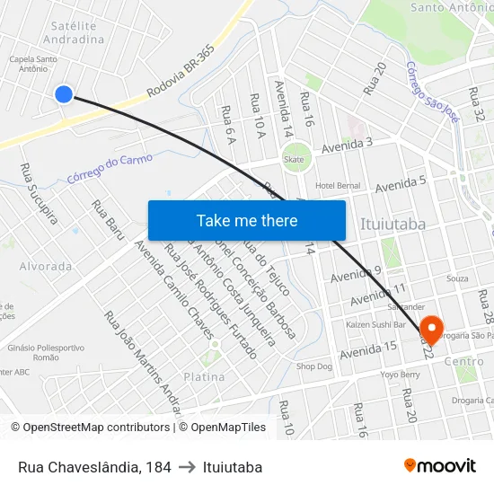 Rua Chaveslândia, 184 to Ituiutaba map