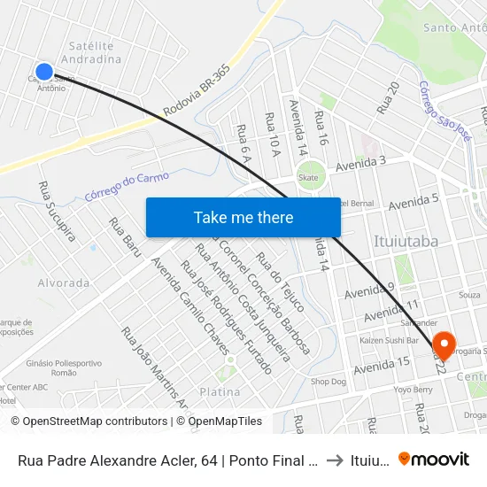 Rua Padre Alexandre Acler, 64 | Ponto Final Do Satélite Andradina to Ituiutaba map