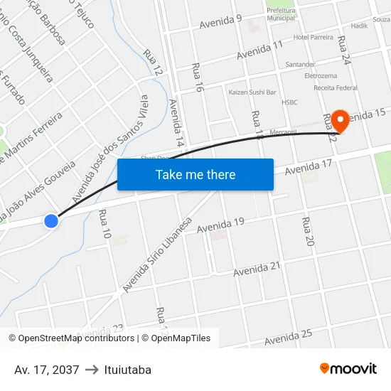 Av. 17, 2037 to Ituiutaba map