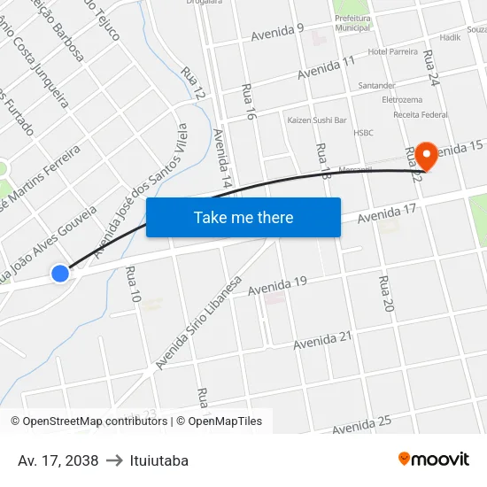 Av. 17, 2038 to Ituiutaba map