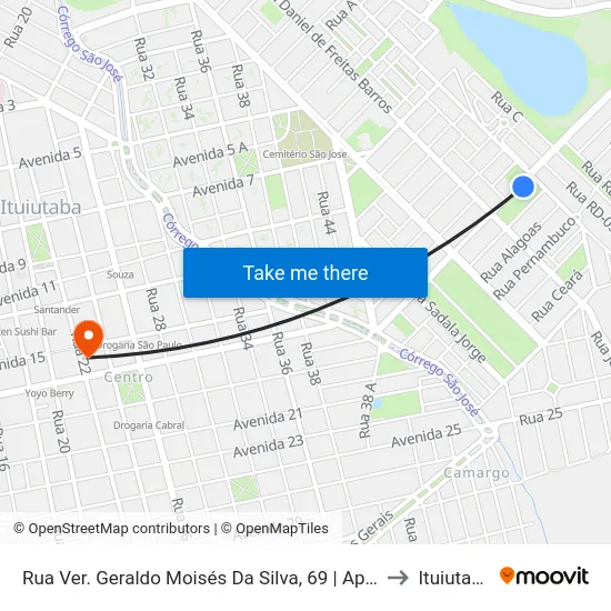 Rua Ver. Geraldo Moisés Da Silva, 69 | Apae to Ituiutaba map