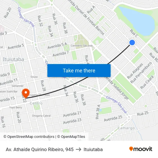 Av. Athaíde Quirino Ribeiro, 945 to Ituiutaba map