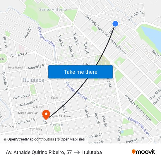 Av. Athaíde Quirino Ribeiro, 57 to Ituiutaba map