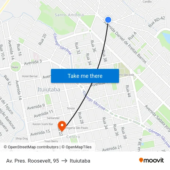 Av. Pres. Roosevelt, 95 to Ituiutaba map