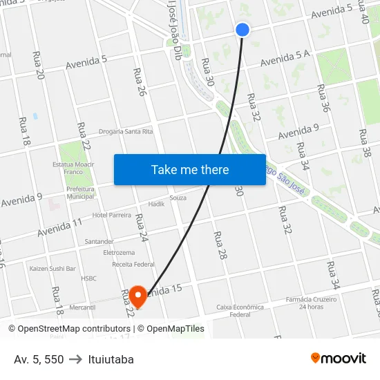 Av. 5, 550 to Ituiutaba map