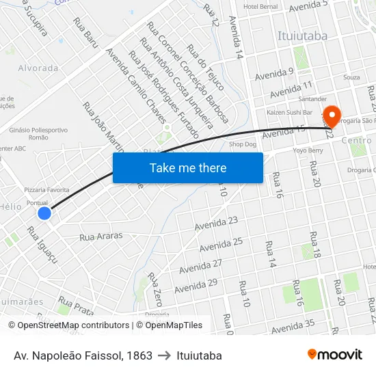 Av. Napoleão Faissol, 1863 to Ituiutaba map