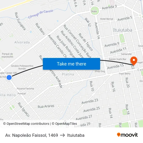 Av. Napoleão Faissol, 1469 to Ituiutaba map