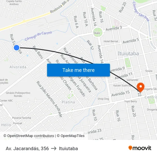 Av. Jacarandás, 356 to Ituiutaba map