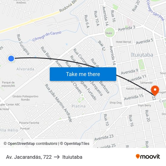 Av. Jacarandás, 722 to Ituiutaba map