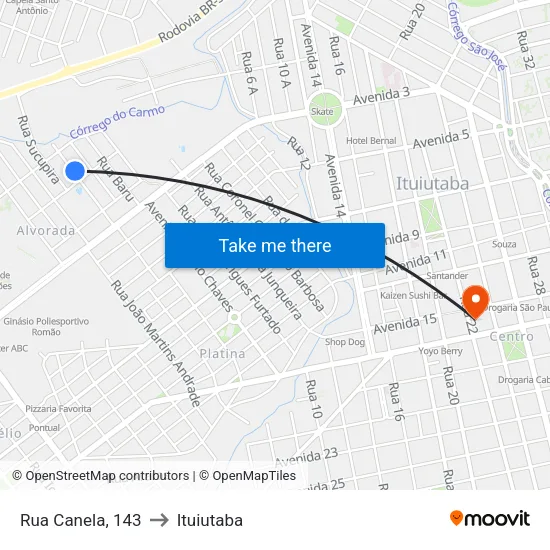Rua Canela, 143 to Ituiutaba map