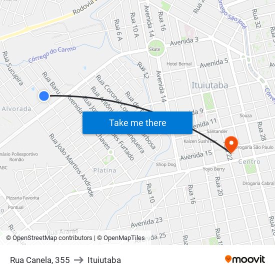 Rua Canela, 355 to Ituiutaba map