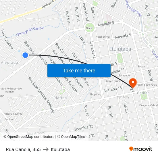 Rua Canela, 355 to Ituiutaba map