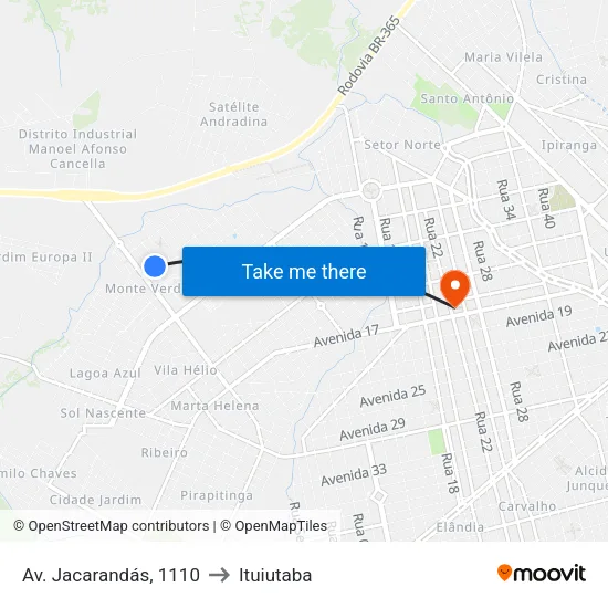 Av. Jacarandás, 1110 to Ituiutaba map