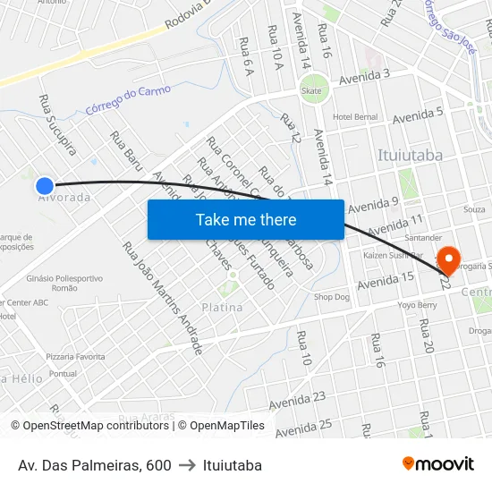 Av. Das Palmeiras, 600 to Ituiutaba map