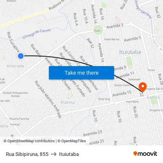 Rua Sibipiruna, 855 to Ituiutaba map