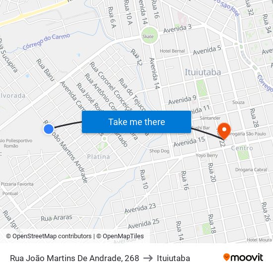 Rua João Martins De Andrade, 268 to Ituiutaba map