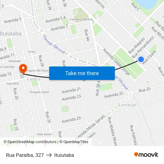 Rua Paraíba, 327 to Ituiutaba map