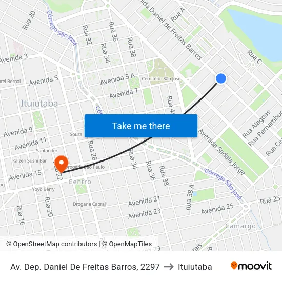Av. Dep. Daniel De Freitas Barros, 2297 to Ituiutaba map
