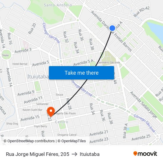 Rua Jorge Miguel Féres, 205 to Ituiutaba map