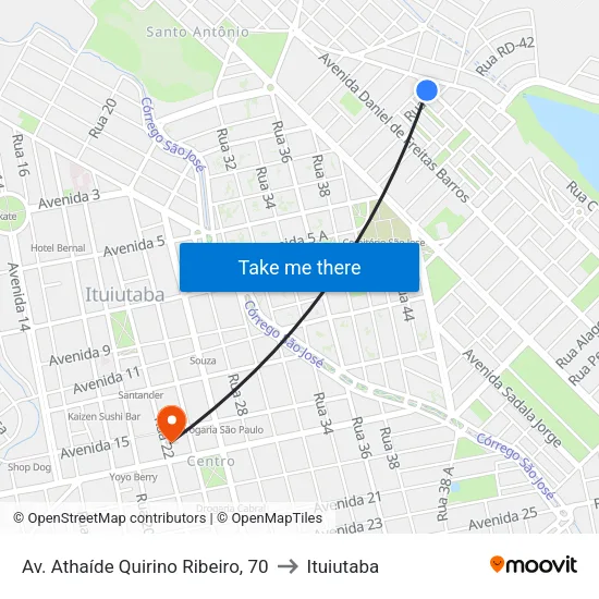 Av. Athaíde Quirino Ribeiro, 70 to Ituiutaba map
