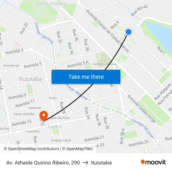 Av. Athaíde Quirino Ribeiro, 290 to Ituiutaba map