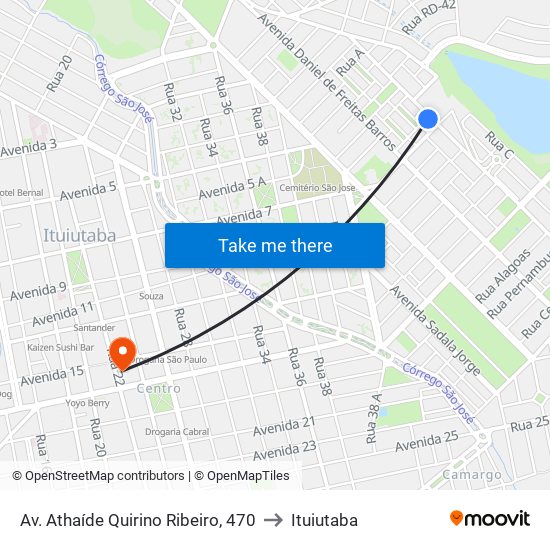 Av. Athaíde Quirino Ribeiro, 470 to Ituiutaba map