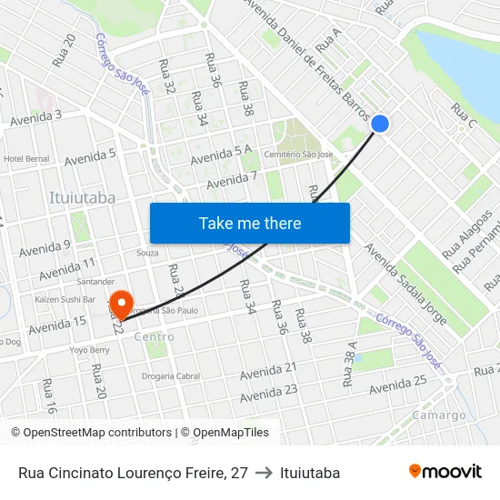 Rua Cincinato Lourenço Freire, 27 to Ituiutaba map