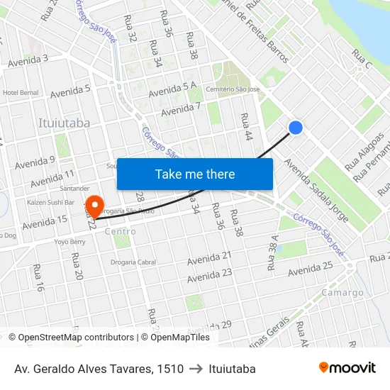 Av. Geraldo Alves Tavares, 1510 to Ituiutaba map