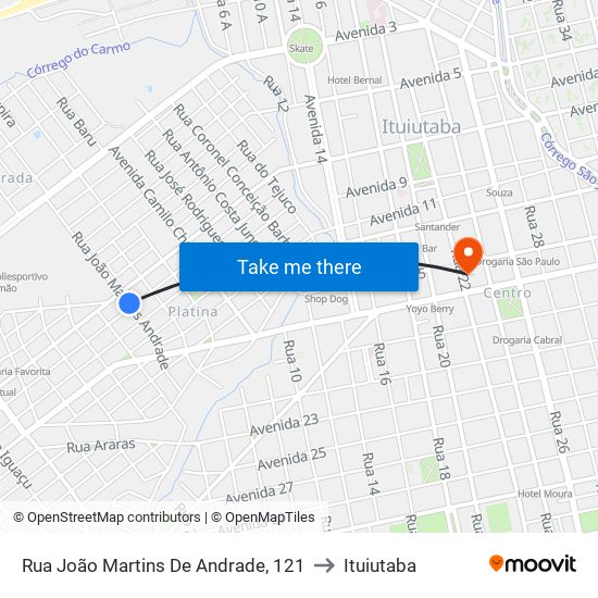 Rua João Martins De Andrade, 121 to Ituiutaba map