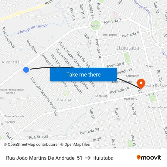 Rua João Martins De Andrade, 51 to Ituiutaba map