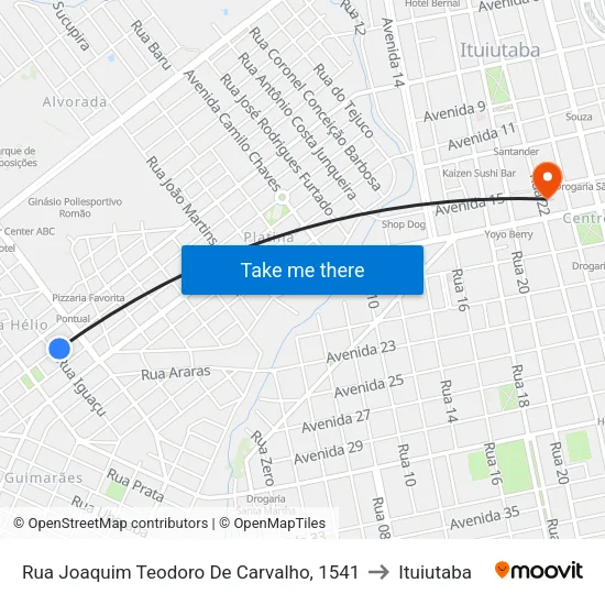 Rua Joaquim Teodoro De Carvalho, 1541 to Ituiutaba map