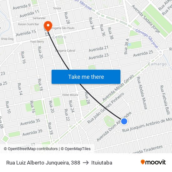 Rua Luiz Alberto Junqueira, 388 to Ituiutaba map