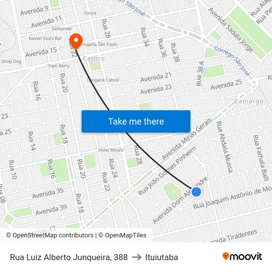 Rua Luiz Alberto Junqueira, 388 to Ituiutaba map