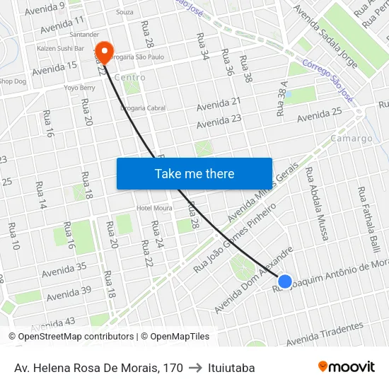Av. Helena Rosa De Morais, 170 to Ituiutaba map