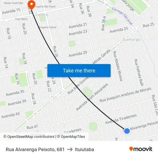 Rua Alvarenga Peixoto, 681 to Ituiutaba map