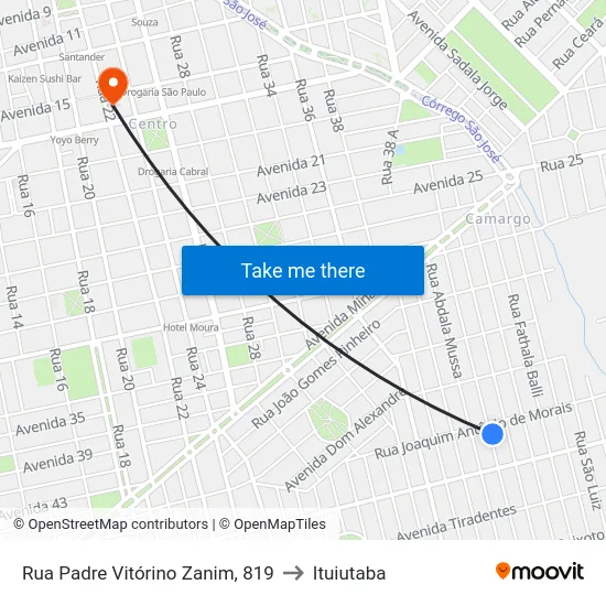 Rua Padre Vitórino Zanim, 819 to Ituiutaba map