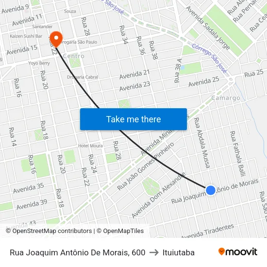 Rua Joaquim Antônio De Morais, 600 to Ituiutaba map