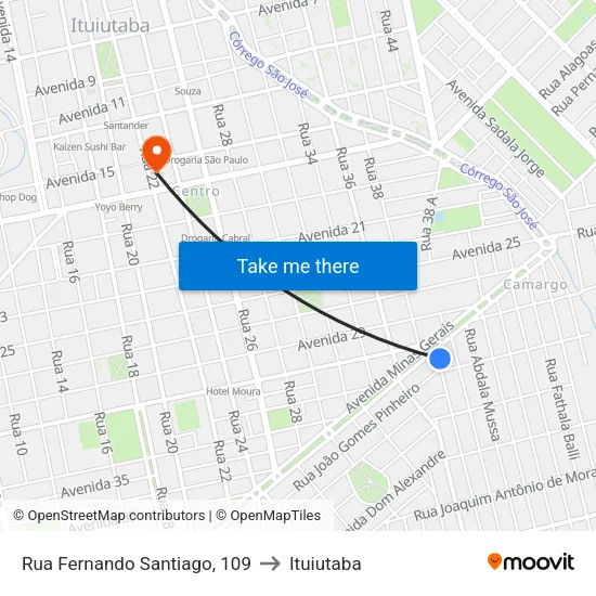 Rua Fernando Santiago, 109 to Ituiutaba map