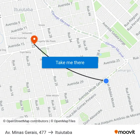 Av. Minas Gerais, 477 to Ituiutaba map