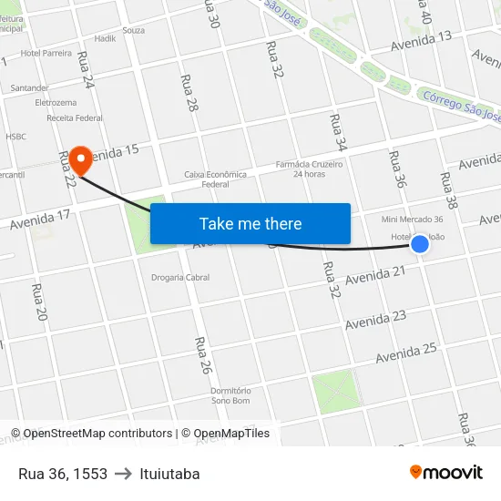 Rua 36, 1553 to Ituiutaba map