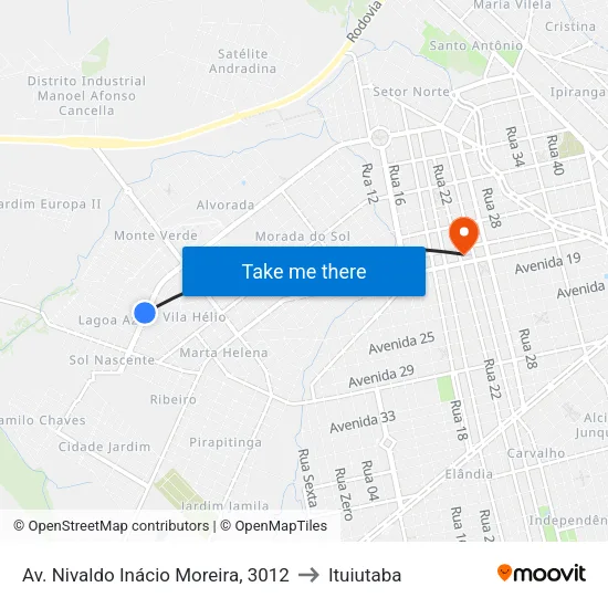 Av. Nivaldo Inácio Moreira, 3012 to Ituiutaba map