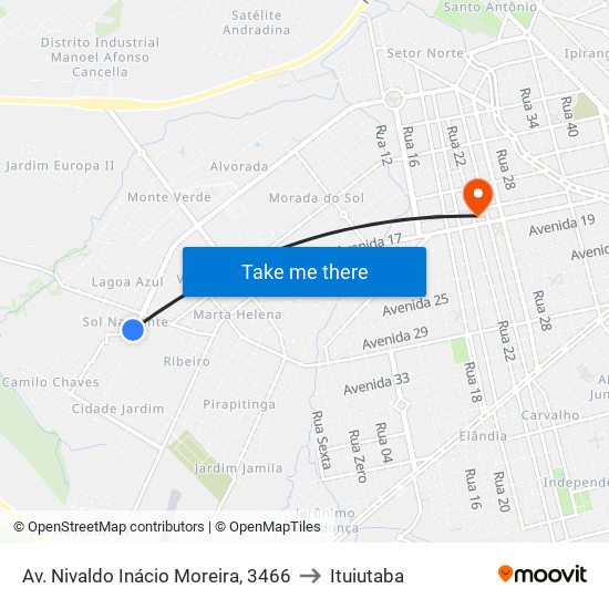 Av. Nivaldo Inácio Moreira, 3466 to Ituiutaba map