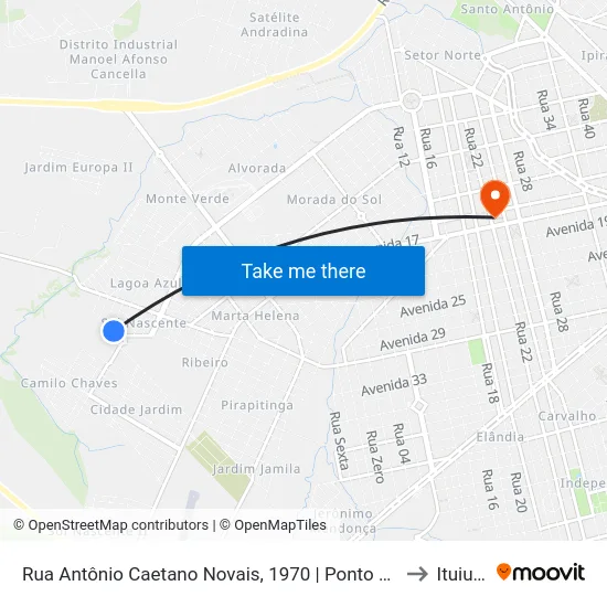 Rua Antônio Caetano Novais, 1970 | Ponto Final Do Sol Nascente to Ituiutaba map