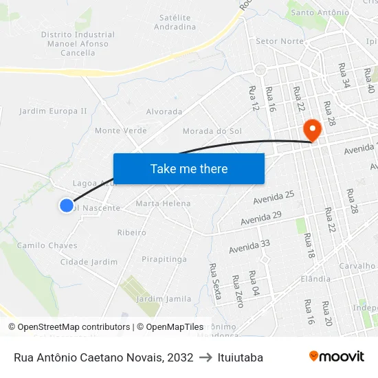 Rua Antônio Caetano Novais, 2032 to Ituiutaba map