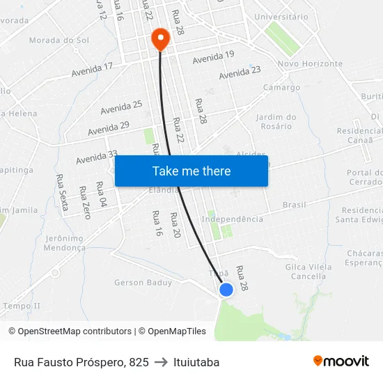 Rua Fausto Próspero, 825 to Ituiutaba map